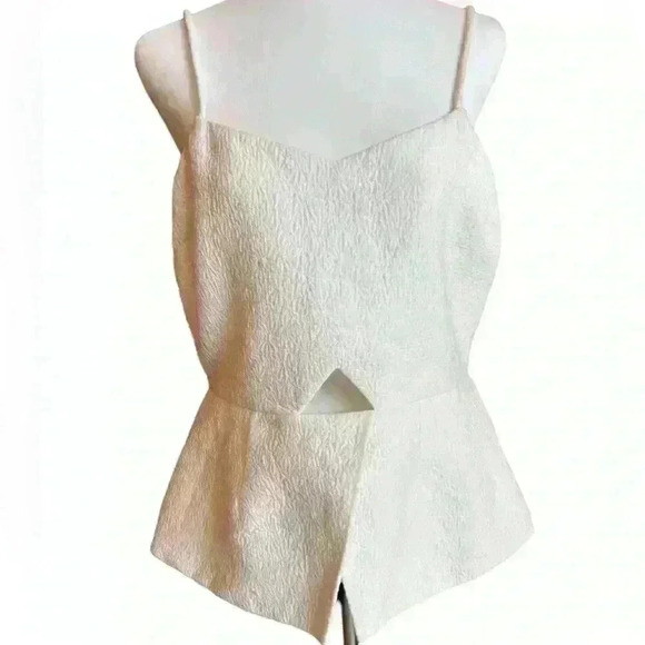 RW & Co White Spaghetti Strap Peplum Top Size Large with stretch Lining - Picture 2 of 7